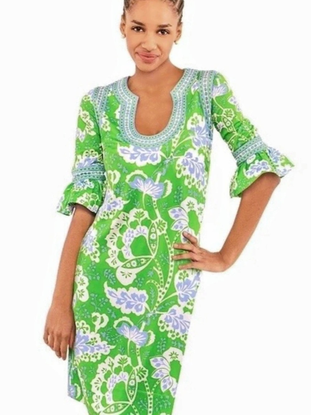 Gretchen Scott Shake Your Tushy Flora Dress in Green & Periwinkle Medium NWT